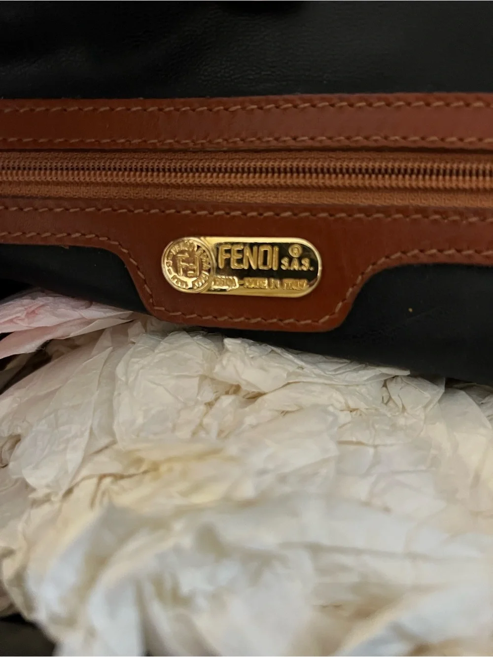 Fendi Brown FF Logo Satchel with Tan Leather Trim